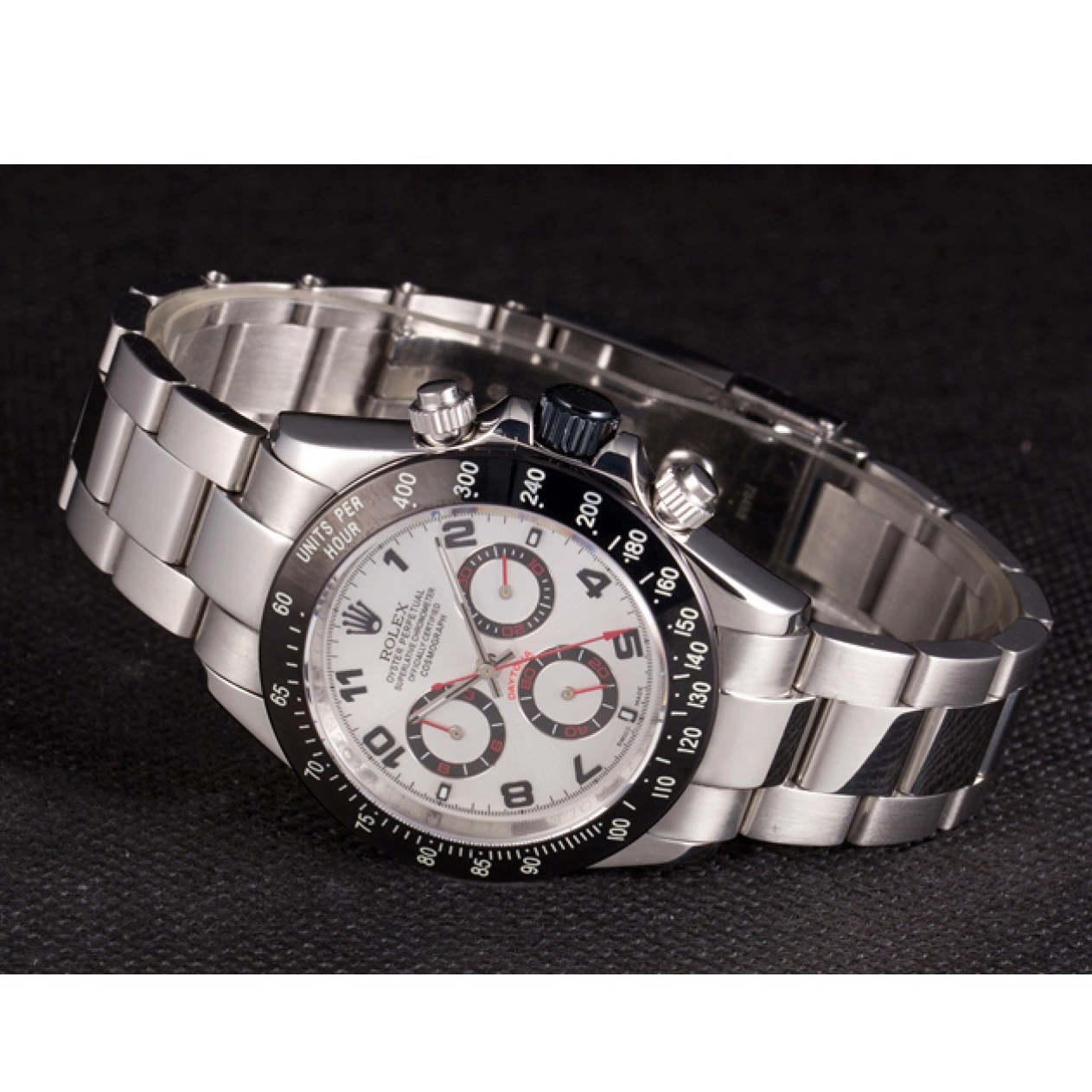 Aaa replica Stainless Rolex Silver Dial Enameled Steel Black Daytona 0726